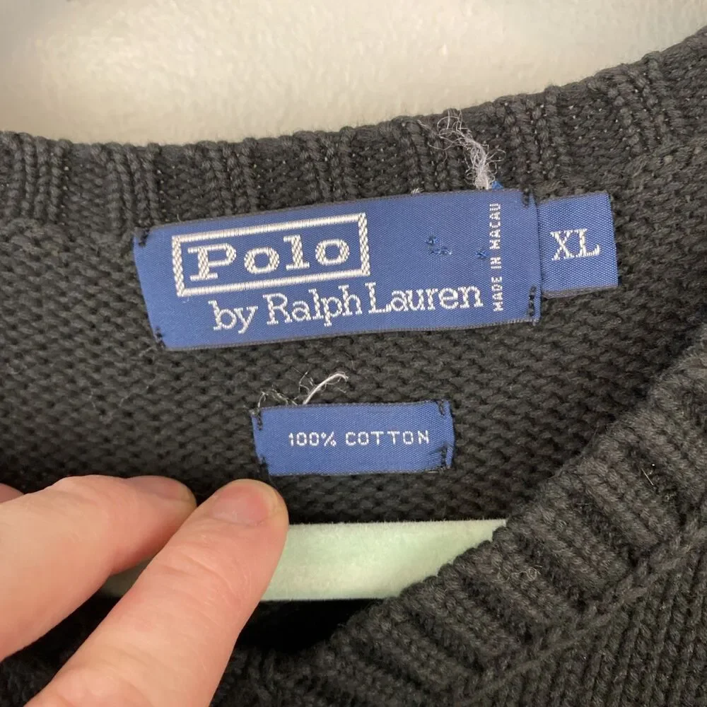Polo Ralph Lauren sweater vest‎ men's XL black sleeveless knit cotton STAINED